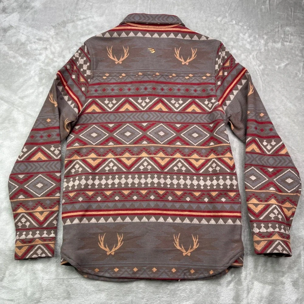 Burlebo Vintage Heavyweight Flannel Mens‎ Small Brown Aztec Southwestern Stretch